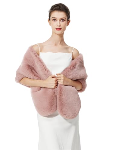 BEAUTELICATE Kunstpelz Schal Stola Damen Warm Brautjacke Brautschal Brautstola Pelz für Braut Hochzeit Festlich Abendkleid (Upgrade - Staubige Rose, Einheitsgröße) von BEAUTELICATE