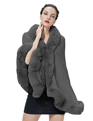 BEAUTELICATE Kunstpelz Stola Schal Damen Strick Bolero Poncho Cape für Hochzeit Abend Braut Frauen Brautschal Brautstola (Grau, Einheitsgröße) von BEAUTELICATE