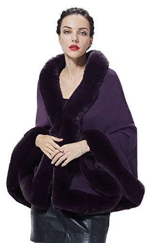 BEAUTELICATE Kunstpelz Stola Schal Damen Strick Bolero Poncho Cape für Hochzeit Abend Braut Frauen Brautschal Brautstola (Violett, Einheitsgröße) von BEAUTELICATE