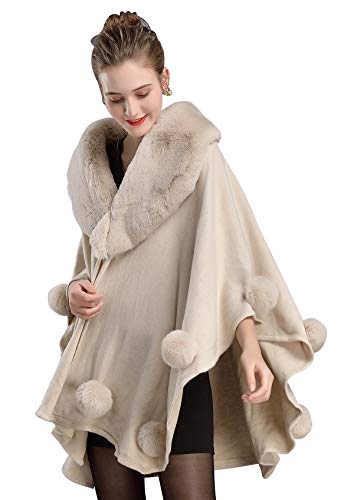 BEAUTELICATE Kunstpelz Stola Schal Damen Strick Cape Poncho Für Frauen Hochzeit Braut Abend Brautschal Brautstola Mit Kunstfell Kragen S109 von BEAUTELICATE