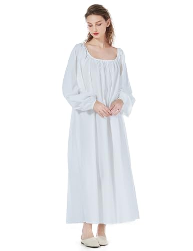 BEAUTELICATE Nachthemd Viktorianisch Damen Baumwolle Langarm Nachthemd Lange Vintage mit Laternenärmeln Sommer Nachtkleid Nachtwäsche Schlafanzug (Elfenbein, XXL) von BEAUTELICATE