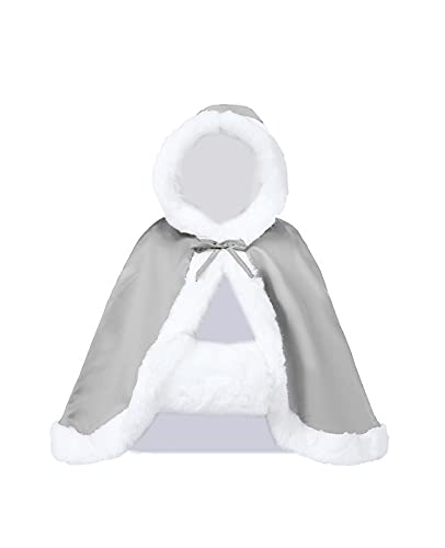 BEAUTELICATE Umhang Damen Mit Kapuze Cape Hochzeit Braut Winter Poncho Mit Pelzbesatz in Voller Mehrere Farben Kostenlos Handschuhe (Silber,Einheitsgröße) von BEAUTELICATE