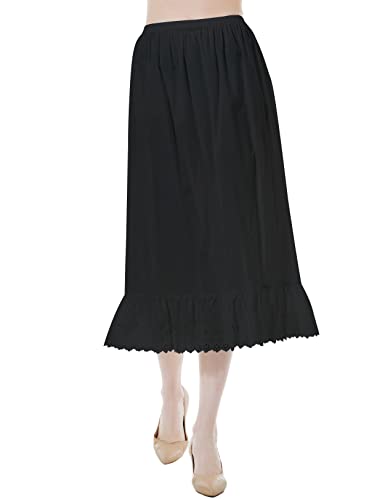 BEAUTELICATE Unterrock Damen 100% Baumwolle Lang Antistatisch Petticoat Halbrock Unterkleid für Kleid mit Anglaise Lace (Schwarz - Gewellte Spitzenkante - 80cm, M) von BEAUTELICATE