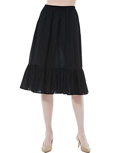 BEAUTELICATE Unterrock Damen 100% Baumwolle Lang Antistatisch Petticoat Halbrock Unterkleid für Kleid mit Rüschen (Schwarz - 65cm, M) von BEAUTELICATE