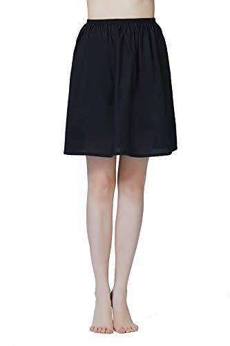 BEAUTELICATE Unterrock Damen 100% Baumwolle Lang Kurz Vintage Petticoat Unterrock für Durchsichtige Kleider Halbrock Caramel Weiß Schwarz Elfenbein (Schwarz - 60cm Länge, XXL) von BEAUTELICATE