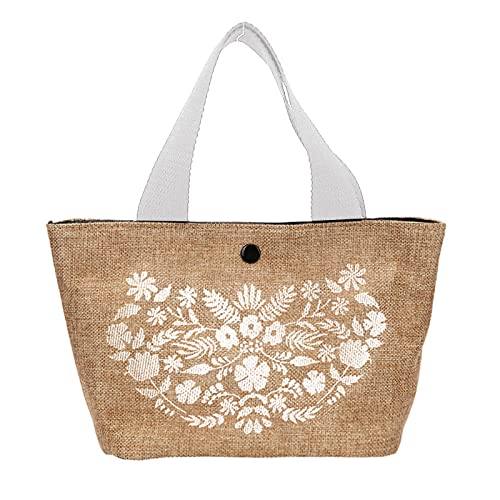 BEBIKR Achseltaschen für Frauen, handgefertigte Handtasche Sommer Strandtasche Stroh handgewebte Tasche Aufbewahrung Handtasche Druck Buchstaben Tasche für Geburtstagsgeschenk, Blume weiß von BEBIKR