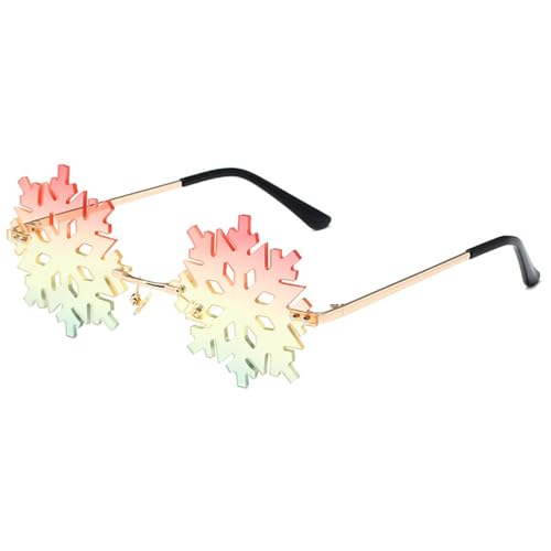 BEBIKR Glänzende Bunte Schneeflocken Sonnenbrille Für Erwachsene Weihnachten Fotobrille Party Meer Schneeflocke Randlose Sonnenbrille Randlose Sonnenbrille Für Männer Randlose Sonnenbrille Für Y2k von BEBIKR