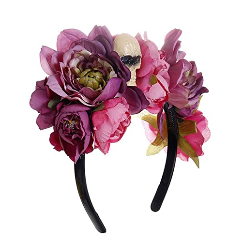 BEBIKR Haarband für Damen, Halloween-Party-Stirnband mit Totenkopf-Blume, Haarreif, Kopfschmuck, Haarschmuck für Maskeraden, Party von BEBIKR