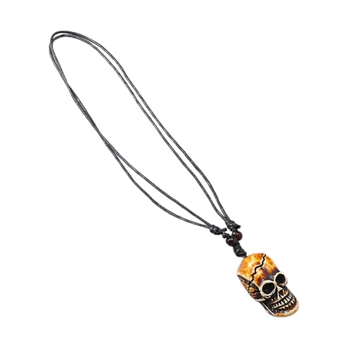 BEBIKR Halskette, Totenkopf-Anhänger, Halskette, verstellbares Wachsseil, Punk-Skelett-Anhänger, lange Kette für Männer und Frauen, Schmuck, Halloween-Geschenk, Harz von BEBIKR