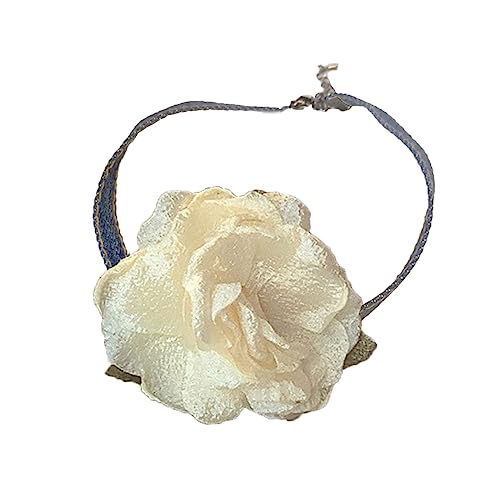 BEBIKR Halskette, elegante Blumen-Choker-Halskette für Damen, großes Blumenmuster, Statement-Schmuck für Hochzeiten und Partys, Stoff von BEBIKR