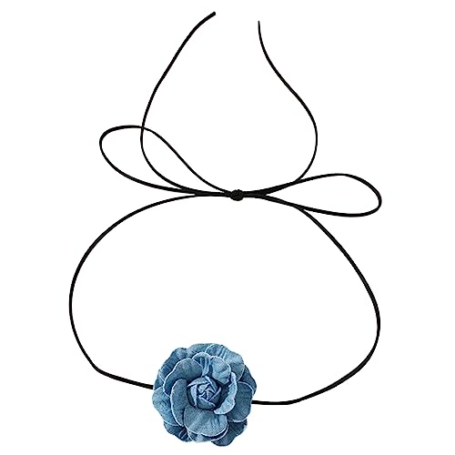 BEBIKR Halsketten, Gothic-Jeans-Blumen-Halskette, Anhänger, Charm-Halskette für Frauen und Mädchen, verstellbares Seilhalsband, modisches Schmuckgeschenk, Stoff von BEBIKR