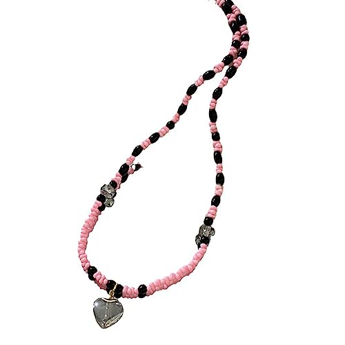 BEBIKR Halsketten, Herz-Anhänger, Halsketten, Perlen, Material, Perlen, Choker, süßer Charm, Ästhetik, Anhänger, Choker, perfektes Geschenk für Mädchen, Teenager, Perlen von BEBIKR