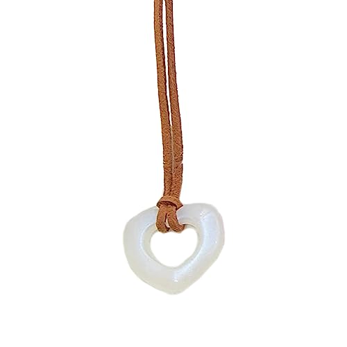 BEBIKR Halsketten für Frauen – Acryl-Halskette mit hohlem Herz-Anhänger, elegantes Halsband, Lederband, Schlüsselbeinkette, Modeschmuck für Frauen, 28x26mm, Acryl von BEBIKR