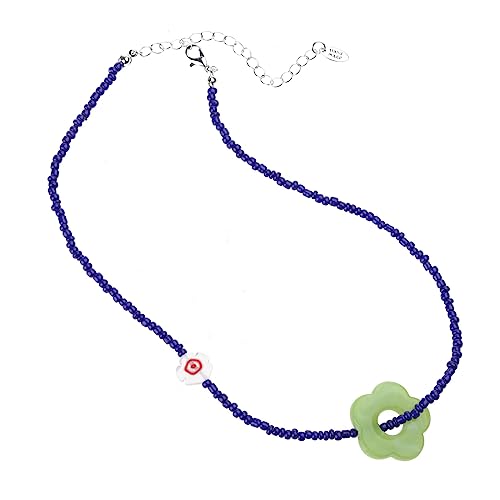 BEBIKR Halsketten für Frauen – Blumen-Perlenketten, Blumen-Halskette, Anhänger, Halsketten, Perlen-Choker, Harzmaterial, perfektes Geschenk für Mädchen und Kinder, 37.5+5cm, pendant = about 2.6*2.7cm, von BEBIKR