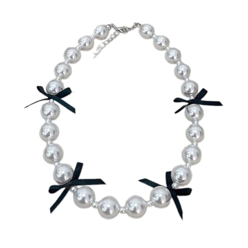 BEBIKR Halsketten für Frauen – Böhmische Halskette mit Schleife, Perlen-Halskette, Schleifen-Anhänger, Schlüsselbein-Kette, französischer Stil, Schlüsselbeinkette für Frauen und Mädchen, 35 cm, von BEBIKR