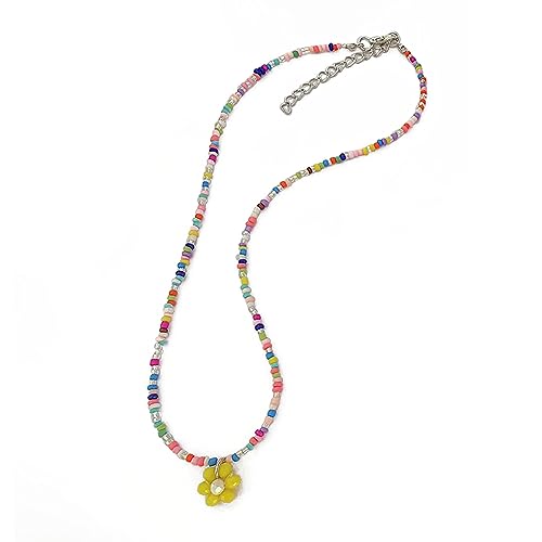 BEBIKR Halsketten für Frauen – Elegante Acryl-Perlen-Halskette mit Blumen-Charm, Halsband, Schlüsselbeinkette für Frauen, Modeschmuck, Geschenk, Dopamin-Halskette, As shown in the figure, Acryl von BEBIKR