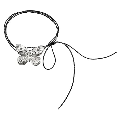BEBIKR Halsketten für Frauen – Elegante PU-Wachs-Halskette, Schmetterlings-Charm-Halskette für Frauen und Mädchen, verstellbare Chokerkette, Y2K-Schmuckgeschenk, 150cm Butterfly size 6cm, von BEBIKR