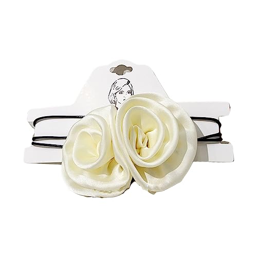 BEBIKR Halsketten für Frauen – Elegante Rosen-Blumen-Choker-Halskette, Halskette, Halskette, Temperament, lange Schnür-Halskette, modisches Halsband, Halskette, Sommerschmuck, 10 cm, Stoff von BEBIKR