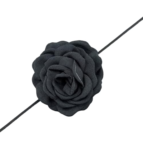 BEBIKR Halsketten für Frauen – Elegante florale Choker-Halskette, stilvolle Gothic-Stoffblumen-Halskette, Stoffmaterial, florales Halsstück für Frauen, 9 cm, Stoff von BEBIKR