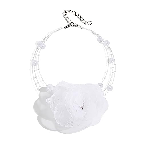 BEBIKR Halsketten für Frauen – Exquisite Rosen-Halskette, eleganter Rosen-Choker, verstellbarer Halsschmuck, übertriebene Blumen-Halskette, Party-Schmuck für Frauen, 6.5 cm, Netz von BEBIKR