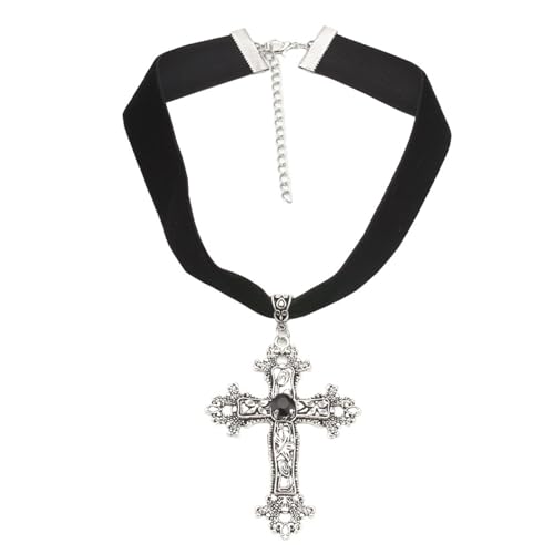 BEBIKR Halsketten für Frauen – Gothic-Kreuz-Anhänger mit Strasssteinen, Vintage-Samt-Choker-Halsketten, Damenschmuck, verstellbares Halsband, Geschenk, As shown in the figure, Legierung + Samtband von BEBIKR