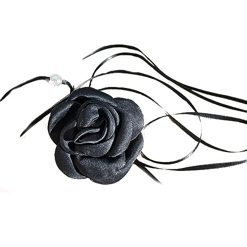 BEBIKR Halsketten für Frauen – Gothic-Rosen-Halskette, modischer Blumenanhänger, Choker-Halskette für Damen, Y2K Schmuckzubehör, Geschenk, 185cm, Stoff von BEBIKR