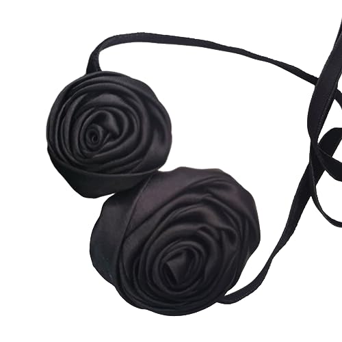 BEBIKR Halsketten für Frauen – Gothic große schwarze Rose Blume Schlüsselbeinkette Halskette für Frauen Damen Mode verstellbares Seil Choker Schmuck Y2K Geschenk, 6cm, Stoff von BEBIKR