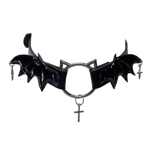 BEBIKR Halsketten für Frauen – Leder-Flügel-Choker-Halsketten, Y2K-Zubehör, Punk-Katzen-Choker, Legierungsmaterial, Party-Halsschmuck, Geschenk für Frauen und Mädchen, 38cm adjustable, Legierung und von BEBIKR