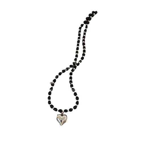 BEBIKR Halsketten für Frauen – Liebesherz-Anhänger, Halskette für Frauen, ästhetisch, modisch, koreanischer Stil, Perlenkette, Y2K-Schmuck, Geburtstagsgeschenk, 40 cm, Metall von BEBIKR