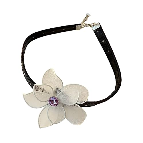 BEBIKR Halsketten für Frauen – Modetrend, Nischen-Netz-Blumen-Anhänger, Schlüsselbeinkette, Temperament, einfach, kalter Wind, verstellbare PU-Lederhalskette, 30 cm, Polyurethan von BEBIKR