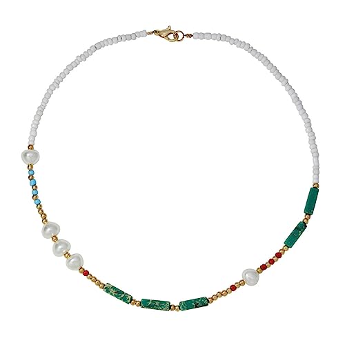 BEBIKR Halsketten für Frauen – Naturstein-Choker-Halskette, Bohemian-Stil, Perlen-Halsschmuck, Rocailles, Halskette, Harzmaterial für Damen und Mädchen, 40 cm, Harz von BEBIKR