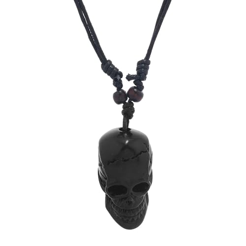 BEBIKR Halsketten für Frauen – Neuheit Totenkopf-Anhänger, Halskette, verstellbares Wachsseil, Punk-Skelett-Anhänger, lange Kette für Männer und Frauen, Schmuck, Halloween-Geschenk, X4.8 2.5 cm, Harz von BEBIKR