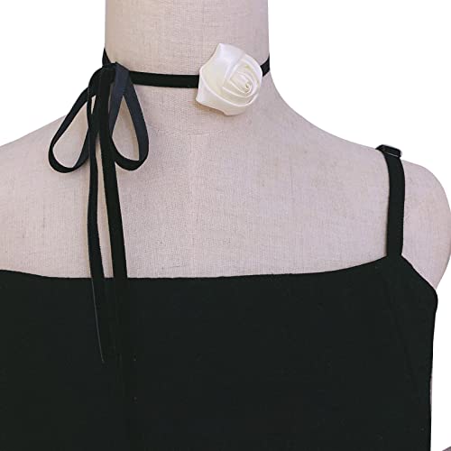 BEBIKR Halsketten für Frauen – Rosen-Blumen-Spitzen-Choker-Halskette für Damen und Mädchen, Gothic, Halloween, Festival, Satin-Blumen-Choker, sexy Halsband, Halskette, Band width 0.6cm, length 120cm von BEBIKR