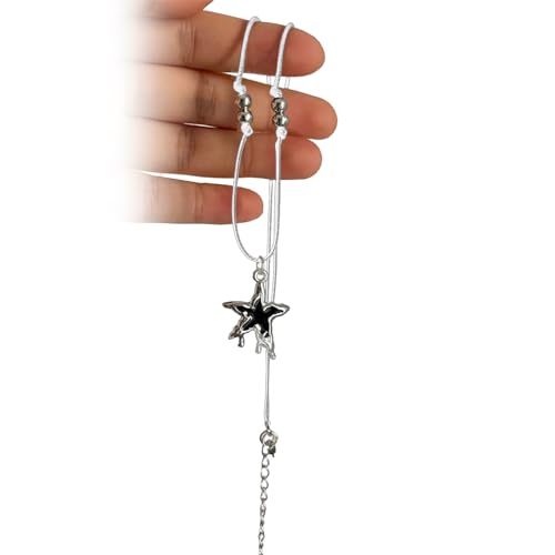 BEBIKR Halsketten für Frauen – Schicke Stern-Anhänger-Halskette, moderner Halsschmuck, Legierungsmaterial, Punk-Stil, Seil-Halskette, perfektes Geschenk für Mode-Liebhaber, 45+5cm, Metall von BEBIKR