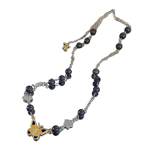 BEBIKR Halsketten für Frauen – Schmetterlings-Anhänger, Rose, Perlen, Choker-Halskette, trendiges Schlüsselbein-Kette, Gothic-Y2K-Schmuckgeschenk, 50 cm, Metall von BEBIKR