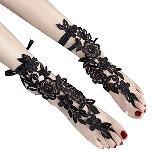 BEBIKR Halsketten für Frauen – Sexy Spitzenstickerei Blume Fußkettchen mit Zehenring Vintage Floral Barfuß Sandalen Sklave Fußkettchen Geschenk für Frauen Mädchen, As shown in the figure, Spitze von BEBIKR