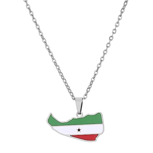 BEBIKR Halsketten für Frauen – Somaliland-Karten-Flaggen-Anhänger, Halskette, tropfendes Öl, Retro-Edelstahlkette, Schlüsselbeinkette im nationalen Stil, als Geschenk, 45+5cm pendant 2.7*1.3cm, von BEBIKR