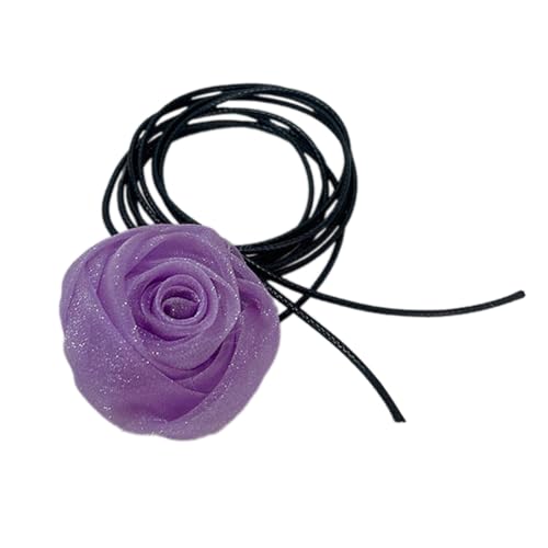 BEBIKR Halsketten für Frauen – Stilvolle Rosenblüten-Halskette, Simulationsblumen-Halskette, für Damen und Mädchen, Schlüsselbeinkette, auffälliges Choker-Accessoire, 5 cm, Netz von BEBIKR