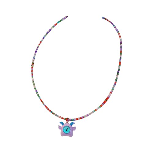 BEBIKR Halsketten für Frauen – bunte Perlen-Monster-Anhänger, Halskette, niedlicher Hals-Schmuck, Perlen, Halskette, Reisperlen, Choker, perfektes Geschenk für Frauen und Mädchen, As shown in the von BEBIKR