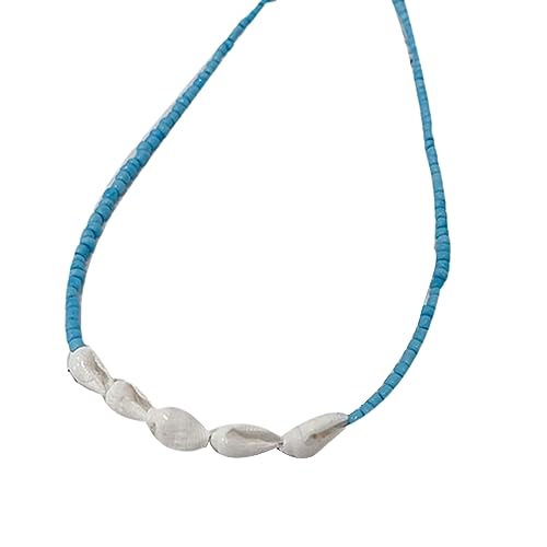 BEBIKR Halsketten für Frauen – bunte Reisperlen-Muschel-Anhänger, Halskette, handgefertigt, Muschel, Schlüsselbeinkette, mehrfarbige Perlen, Choker-Schmuck, für Damen und Mädchen, As shown in the von BEBIKR