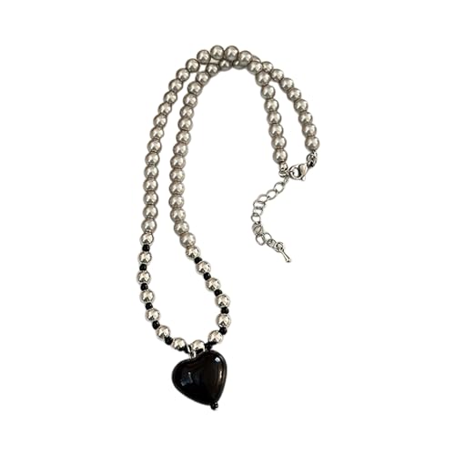 BEBIKR Halsketten für Frauen – einfache Halskette mit Herz-Anhänger, süß, cool, kurz, Choker für Frauen, ästhetische Perlen, Schlüsselbeinkette, Party-Schmuck, Geschenk, 40 cm, Harz von BEBIKR