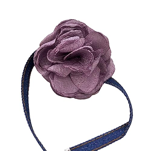 BEBIKR Halsketten für Frauen – einfache ästhetische Halskette mit großer Rose, modisch, schlicht, Schlüsselbeinkette für Frauen und Mädchen, Hochzeitsschmuck, Party, Geburtstagsgeschenk, 8 cm, Stoff von BEBIKR