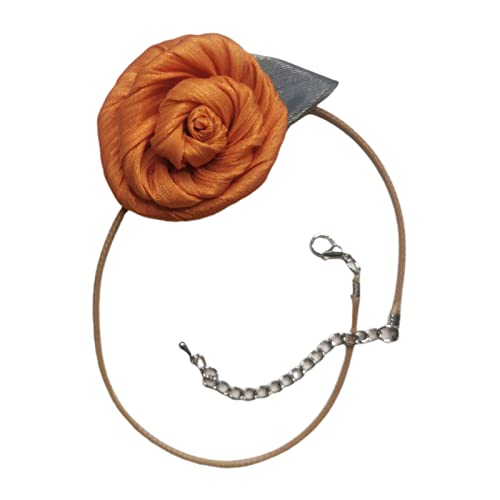 BEBIKR Halsketten für Frauen – klassische, romantische Blumen-Halsketten, Schnur-Halskette, Stoff, zarte Halskette, trendiger Schmuck, Vintage-Charm-Halskette, 31+5cm, Stoff von BEBIKR