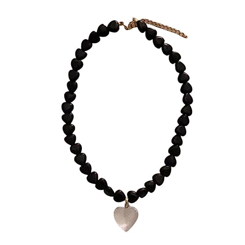 BEBIKR Halsketten für Frauen – modische Herzanhänger-Halskette, elegante Halsband, Halskette, Choker, Naturstein, Perlen, Charm, Halskette, Sommerschmuck, 40+7cm, Naturstein von BEBIKR