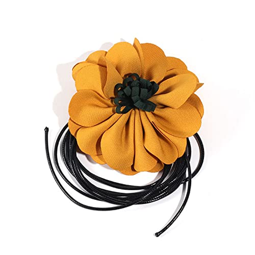 BEBIKR Halsketten für Frauen – modische große Blumen-Choker-Halskette, Halsband, Temperament, lange Schnürhalskette, modisches Halsband, Halskette, 9.2 cm, Stoff von BEBIKR