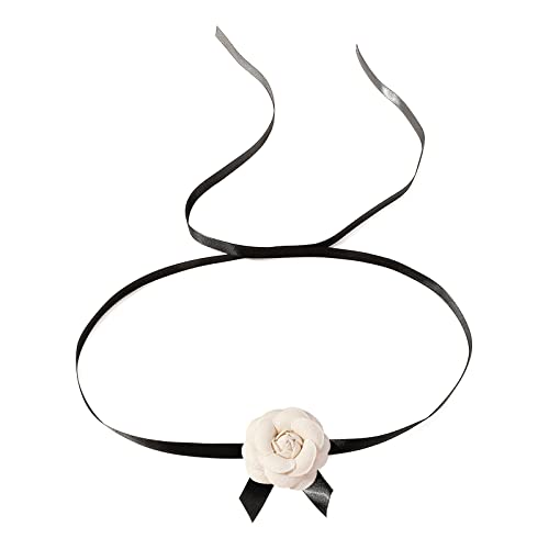 BEBIKR Halsketten für Frauen – modische rosa Kamelien-Blumen-Halskette, Schmuck, klassisch, romantisch, Schnür-Halsband, exquisite Halsband-Halskette, As shown in the figure, Stoff von BEBIKR