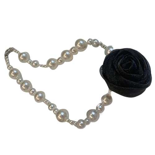 BEBIKR Halsketten für Frauen – schlichte, elegante Blumen-Charm-Halskette, modisches Halsband, Halskette, Schlüsselbeinkette, Perlenkette, Choker, Statement-Schmuck, As shown in the figure, Gaze + von BEBIKR