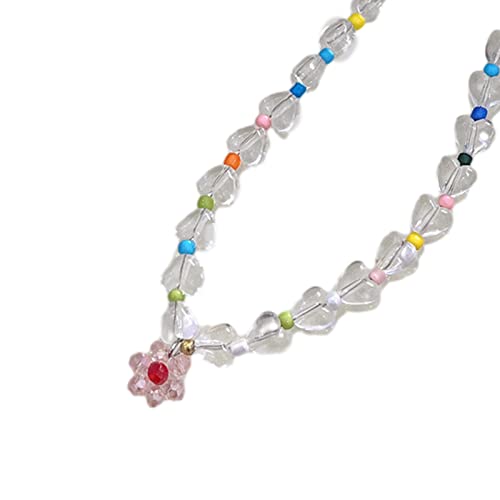 BEBIKR Halsketten für Frauen – süße Sommer-Halskette mit Blumenanhänger, Choker, handgefertigter Halsschmuck, künstliches Kristallmaterial, Partyschmuck, 38 cm, Kristall von BEBIKR