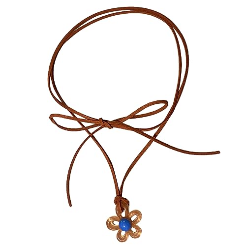 BEBIKR Halsketten für Frauen – verstellbare Kette, bunte Blumen-Anhänger, Halskette, Pflaumenblüten-Choker, Jahrestagsschmuck, Y2K-Halskette, zum Binden, Choker, 140-150 cm , Acryl von BEBIKR