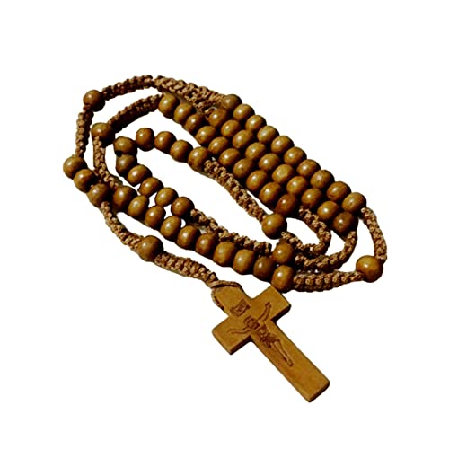 BEBIKR Holzperlen Kreuz Rosenkranz Halskette Perle Hängender Anhänger für Männer Frauen Unisex Beten Meditation Geschenk Supplies, Holz von BEBIKR